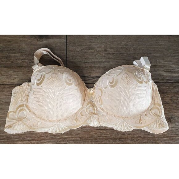 Donna‎ L'oren Peach Embroidered Push Up Bra Size 34C - Picture 1 of 4